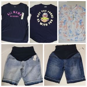 5-piece Maternity Bundle (2 shorts, 3 shirts) XL - NWT